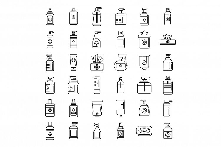 Medical antiseptic icons set, outline style example image 1