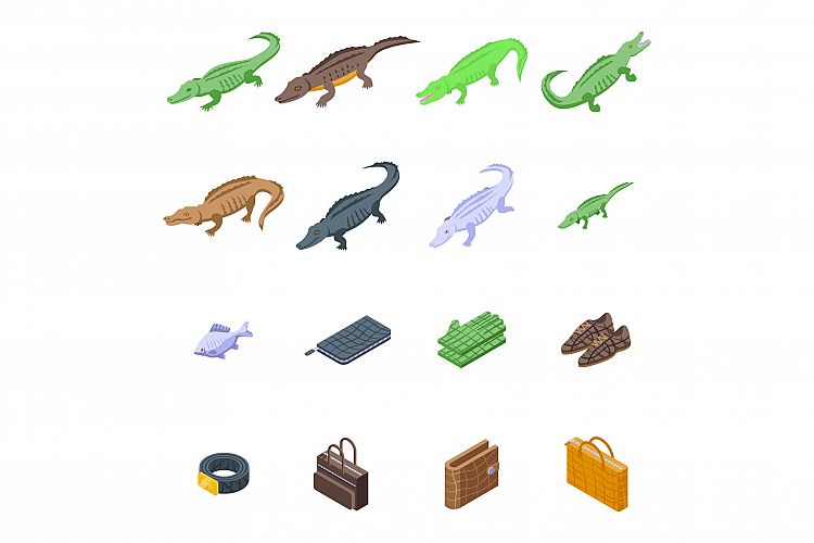 Crocodile icons set, isometric style example image 1