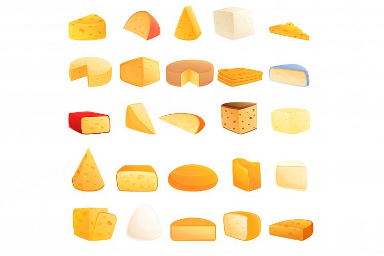 Cheese icons set, cartoon style