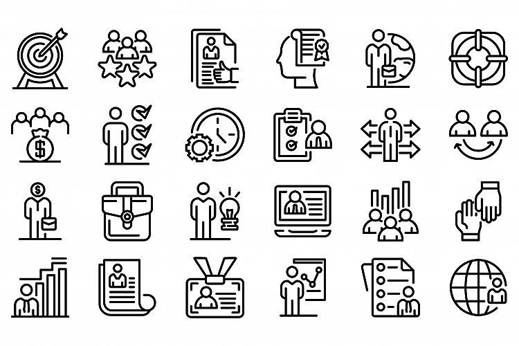 Outsource icons set, outline style example image 1