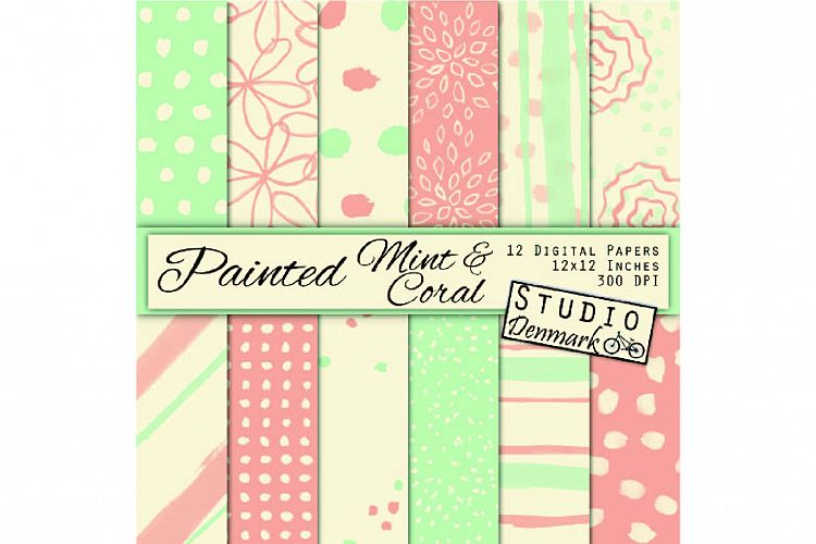 Watercolor Mint and Coral Digital Paper - 12 Pack