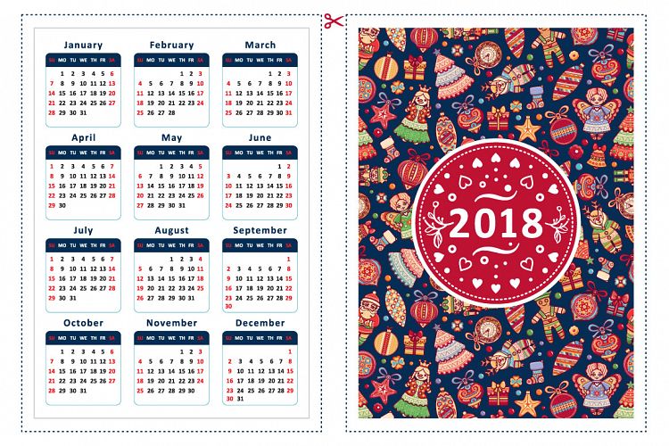 2018. Calendar template