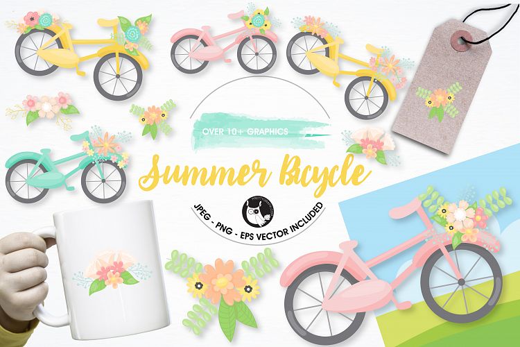 Summer bicycle graphics and illustrations