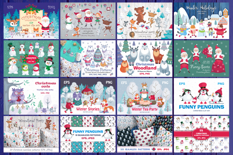 Download Christmas Bundle Vector Cliparts And Seamless Patterns Free Download Freedownloadae SVG Cut Files