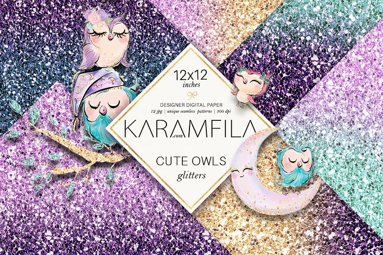 Cute Owls Glitter Patterns