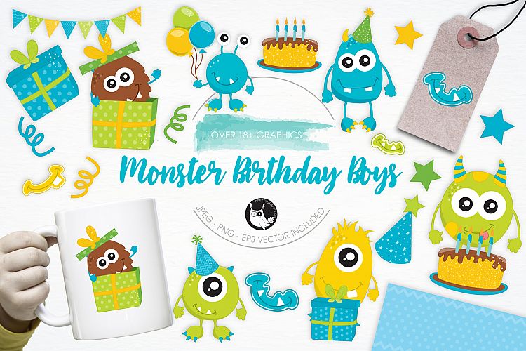 Monster Birthday Boys graphics and illustrations