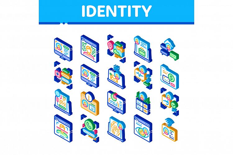 Digital Identity User Isometric Icons Set Vector