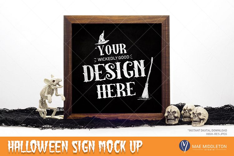 Halloween Mock up - wooden sign, chalkboard