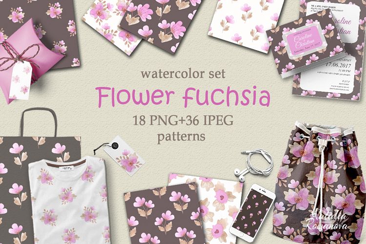 Flower fuchsia patterns watercolor