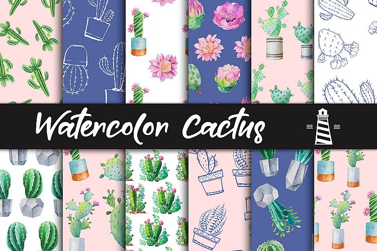 Watercolor Cactus Digital Paper
