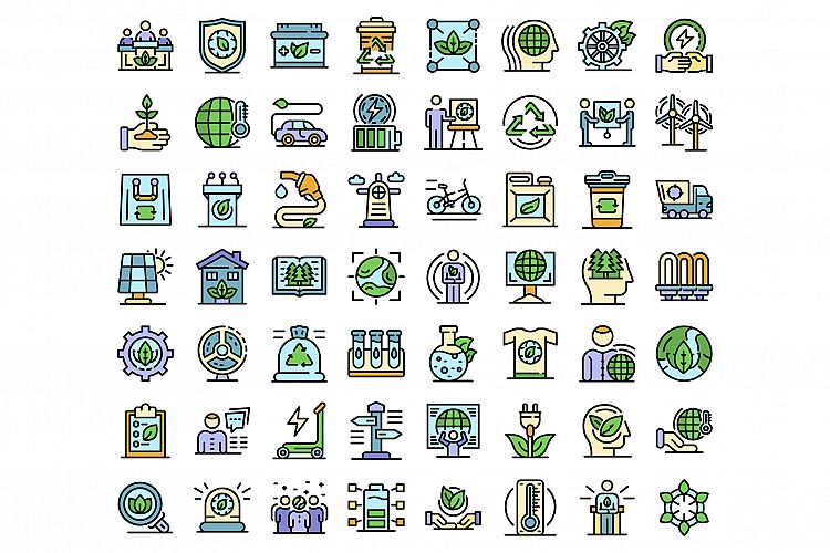 Ecologist icons set line color vector example image 1