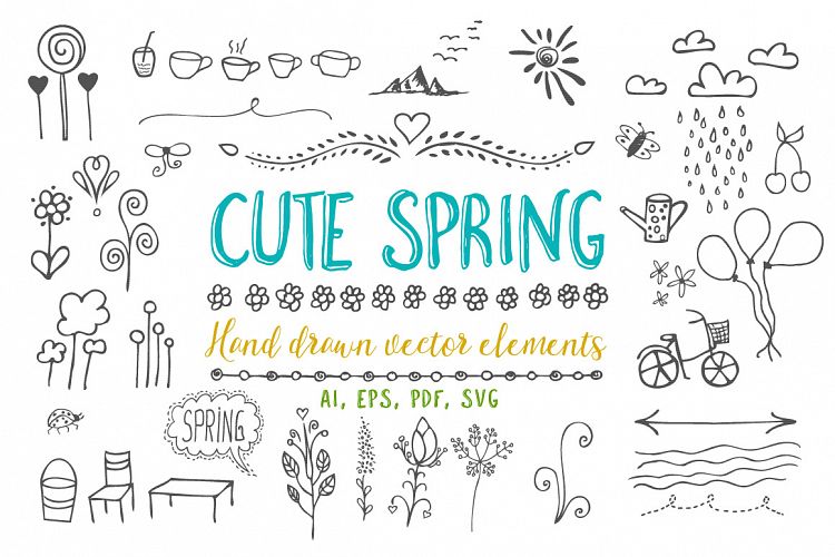 Cute spring vector graphic elements part 1.