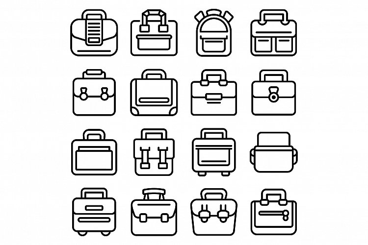 Laptop bag icons set, outline style example image 1