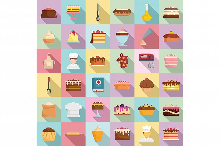 Confectioner icons set, flat style example image 1