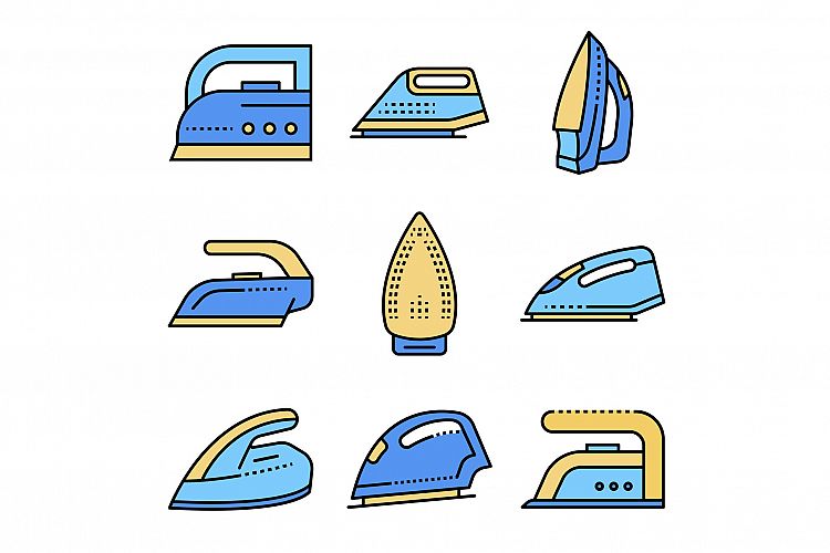 Smoothing-iron icons set line color vector example image 1