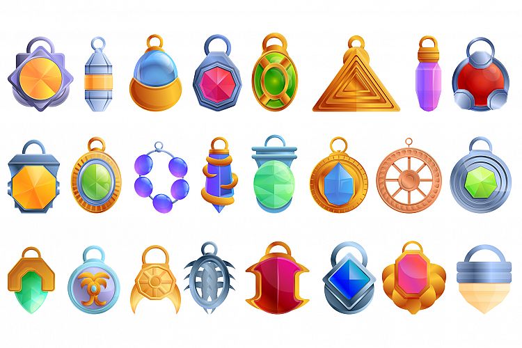 Amulet icons set, cartoon style example image 1