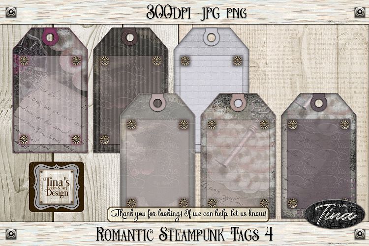Romantic Steampunk Tags 4 Collage Mauve Grunge 101918RST4