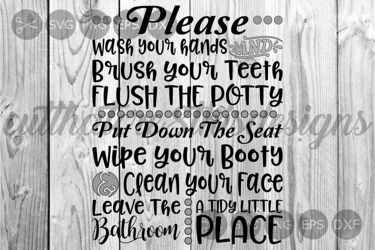 Bathroom Rules, Wash, Flush, Brush, Clean, Cut File, SVG.