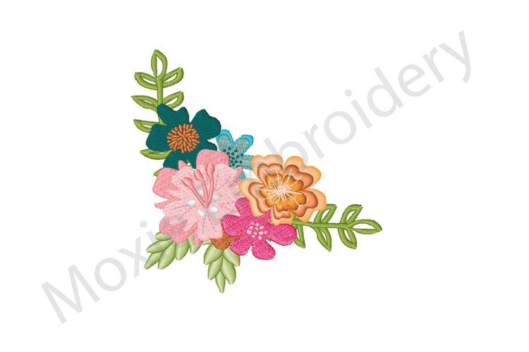 Flowers Embroidery Design, Floral Corner Design