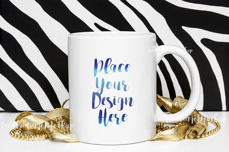 White coffee mug mockup festive happy new year styled stock photo