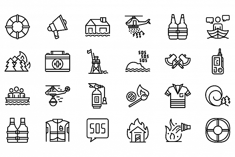 Rescuer icons set, outline style example image 1