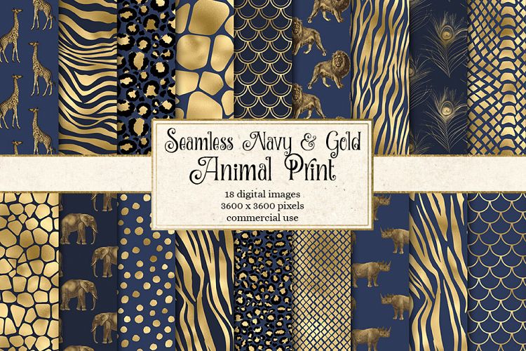 Navy and Gold Animal Print Digital Paper