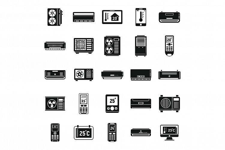 Home climate control systems icons set, simple style example image 1