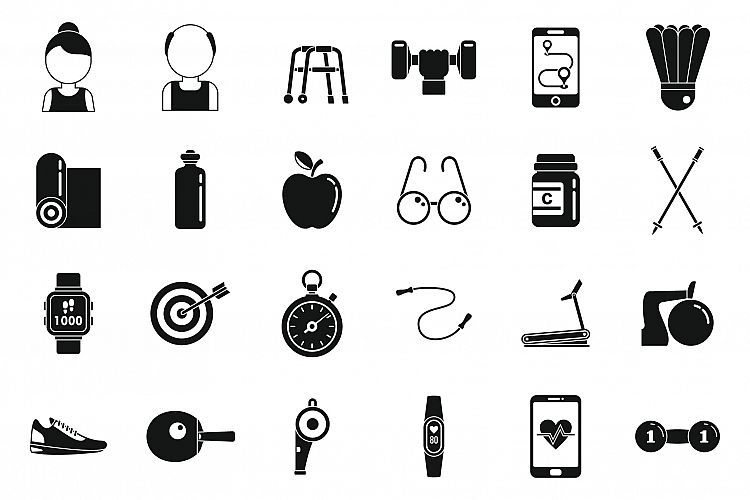 Sport workout seniors icons set, simple style example image 1
