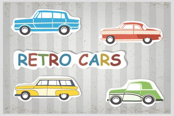 Retro cars and trains vector clipart