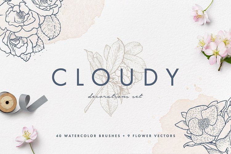 Cloudy Watercolor Decorations Set