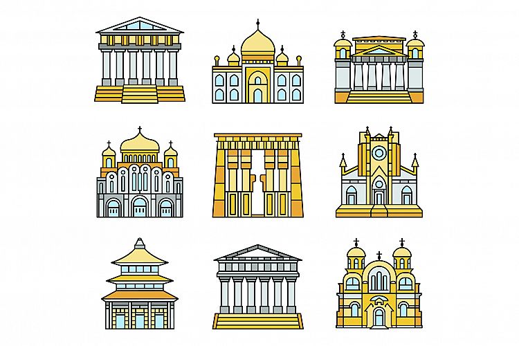 Temple icon set line color vector