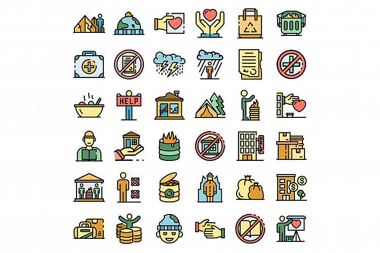 Homeless shelter icons set vector flat example image 1