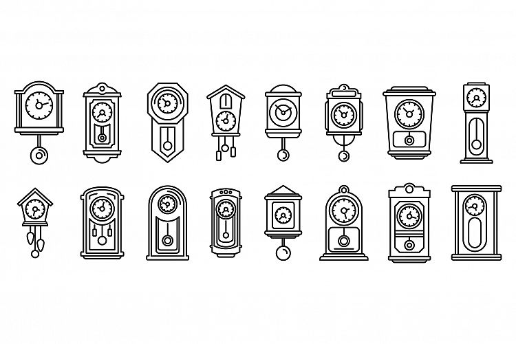 House pendulum clock icons set, outline style example image 1