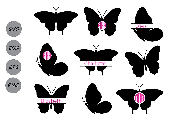 Butterfly SVG, Butterfly Monogram Svg, Butterflies Svg, Butterfly Clipart, Butterfly Silhouette, Monogram Frame, Cricut, svg, dxf, eps, png.