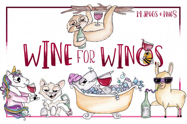 Animal, Watercolor, Clipart, Sublimation, Wine, Winos, PNG