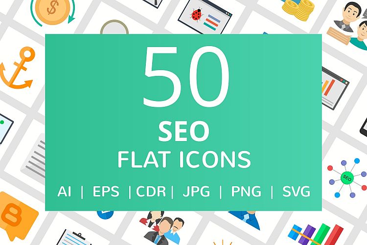 50 SEO Flat Multicolor Icons 