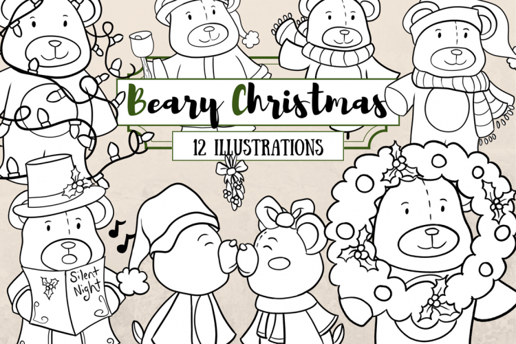 Bear Christmas Digital Stamps