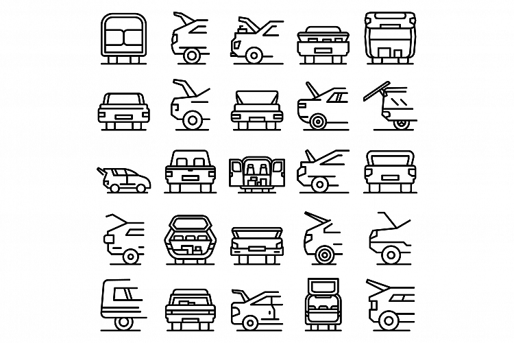 Trunk car icons set, outline style example image 1