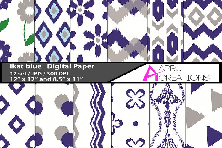 ikat bluedigital papers,ikat pink pattern, ikat blue fabric