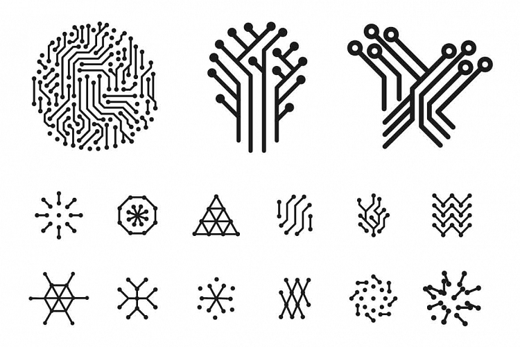 15 Technical circuit icon set on white background