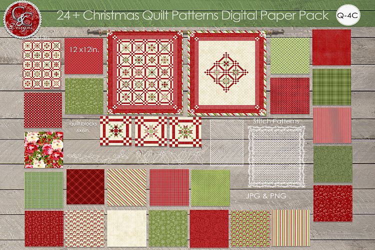 24 Plus Christmas Quilt Patterns Digital Paper Pack