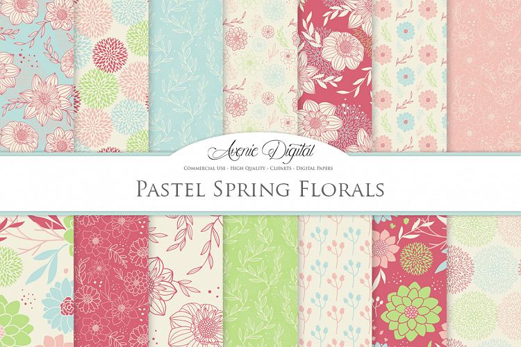 Spring Floral Vector Patterns - Pastel Flower Seamless Digital Papers