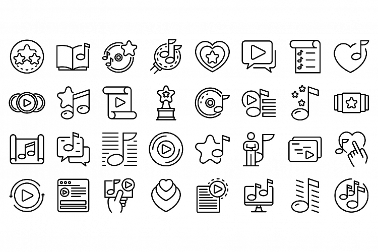 Playlist icons set, outline style example image 1