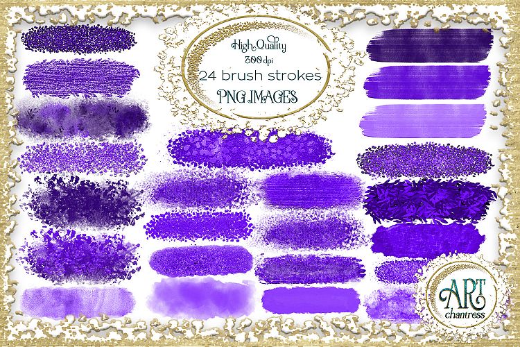 Brush Strokes in Violet Glitter - Digital Clipart 24 of beautiful PNG files