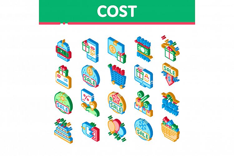 Cost Reduction Sale Isometric Icons Set Vector example image 1