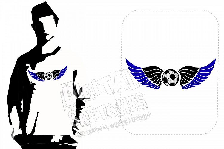 Soccer Ball Wings Machine Embroidery Design 4 Sizes
