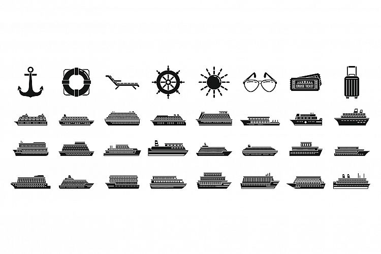 Cruise ship icons set, simple style