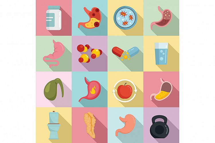 Digestion icons set, flat style example image 1