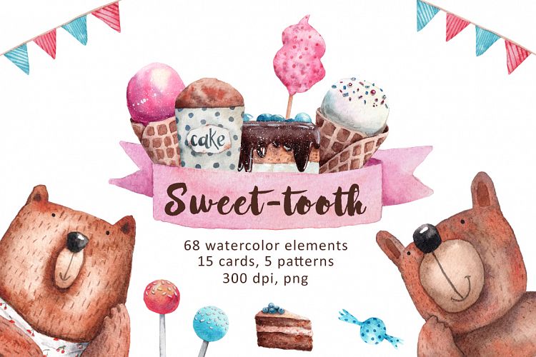 Sweet-Tooth - Watercolor Clip Art Set