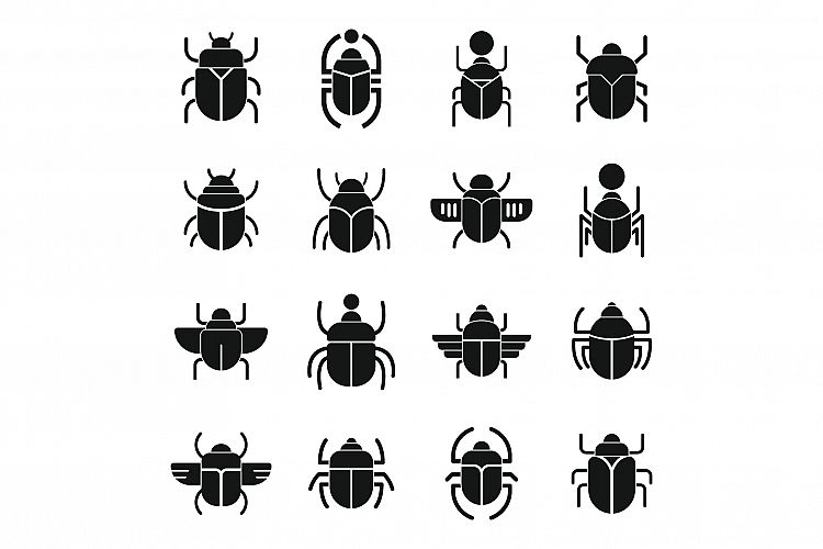 Scarab beetle icons set, simple style example image 1